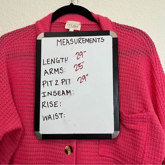 143 Story By Line Up Pink Crochet Knit Long Sleeve Button Up Shirt Top Size M - Picture 8 of 11